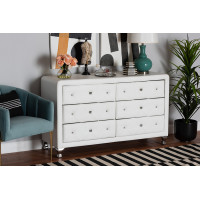 Baxton Studio BBT2030-Dresser-White Luminescence White Faux Leather Upholstered Dresser